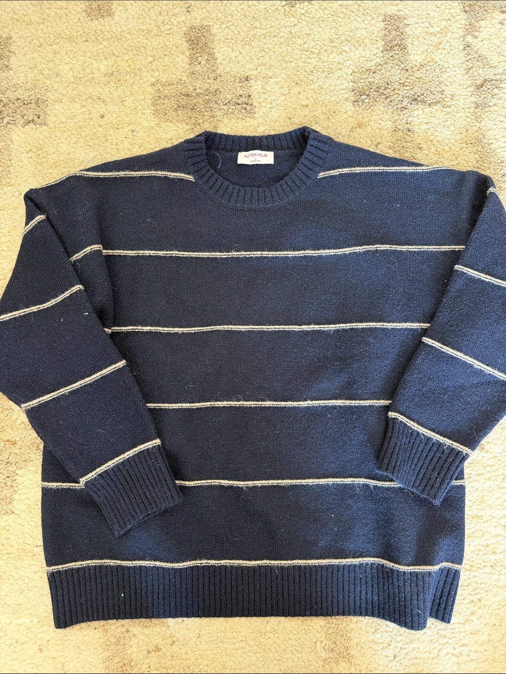 Women’s Buttermelon Navy Blue Stripe Crewneck Sweater